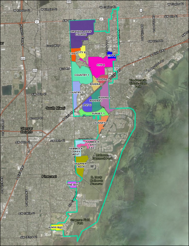 Map of sewer basins in Coral Gables